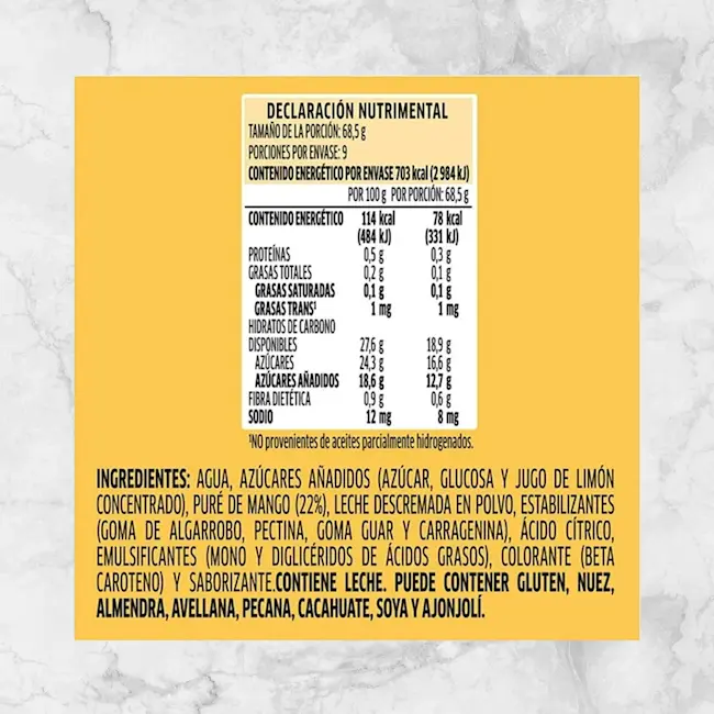 82198 NIEVE DE MANGO HOLANDA 900ml Info Nutrimental