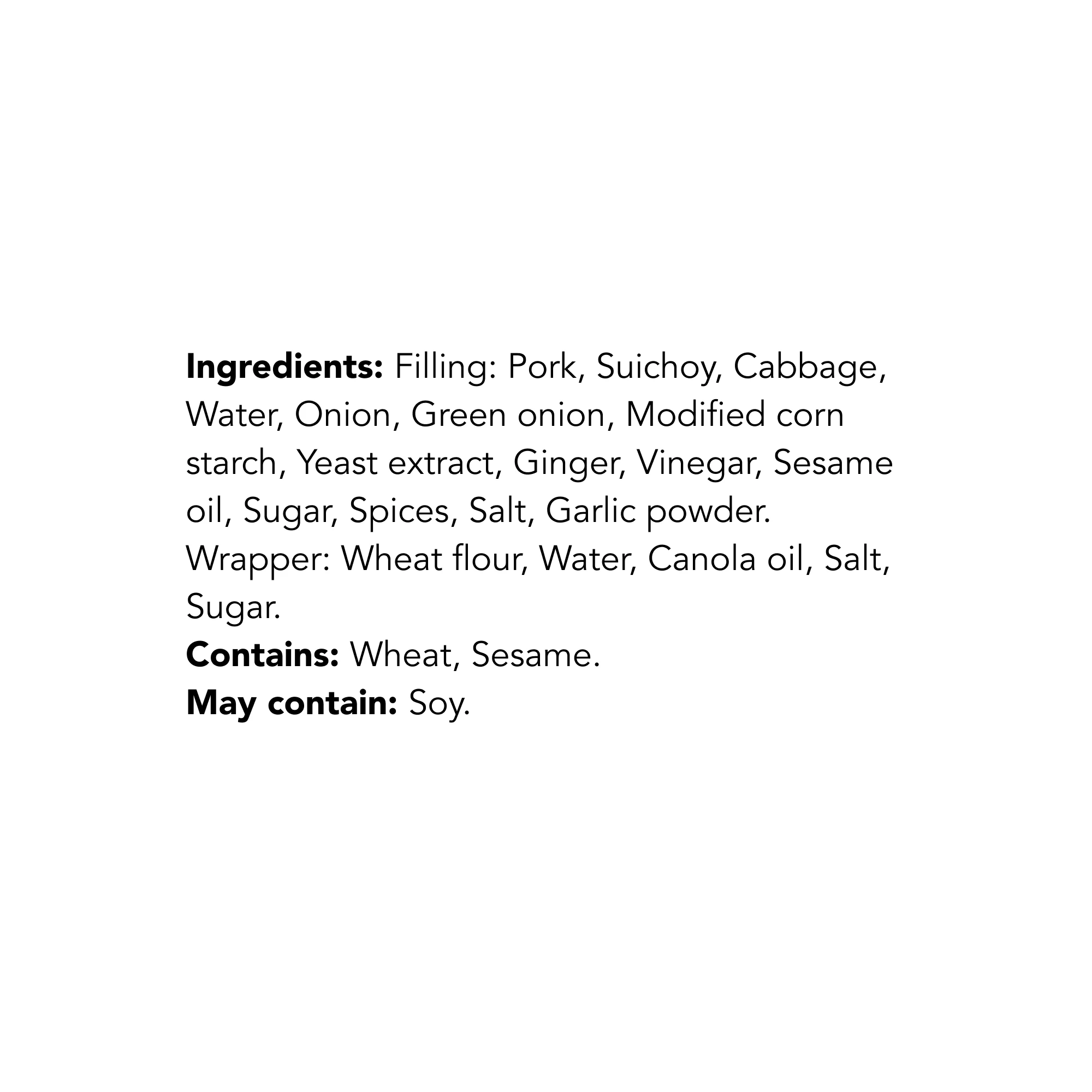WFC 2043 ValueAdd Dumplings KoreanStyleKimchiPork Ingredients
