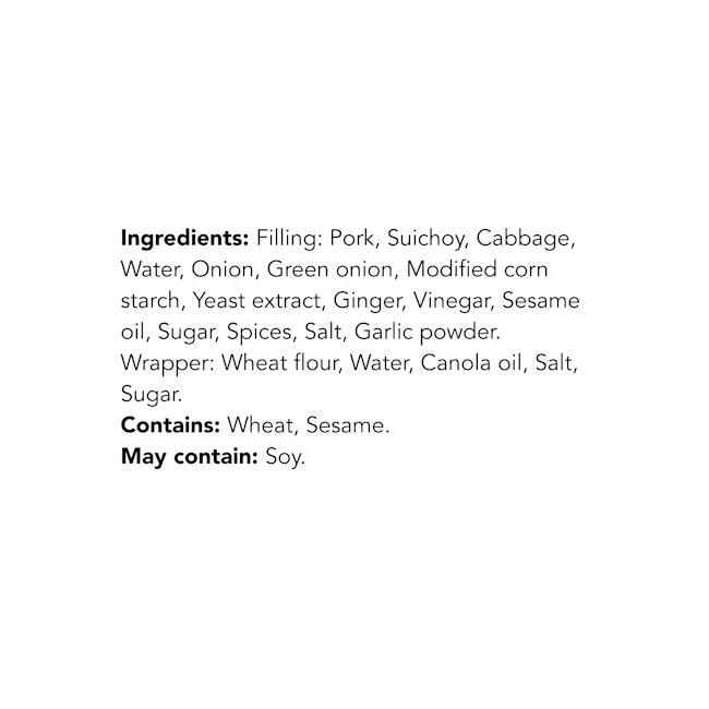 WFC 2043 ValueAdd Dumplings KoreanStyleKimchiPork Ingredients