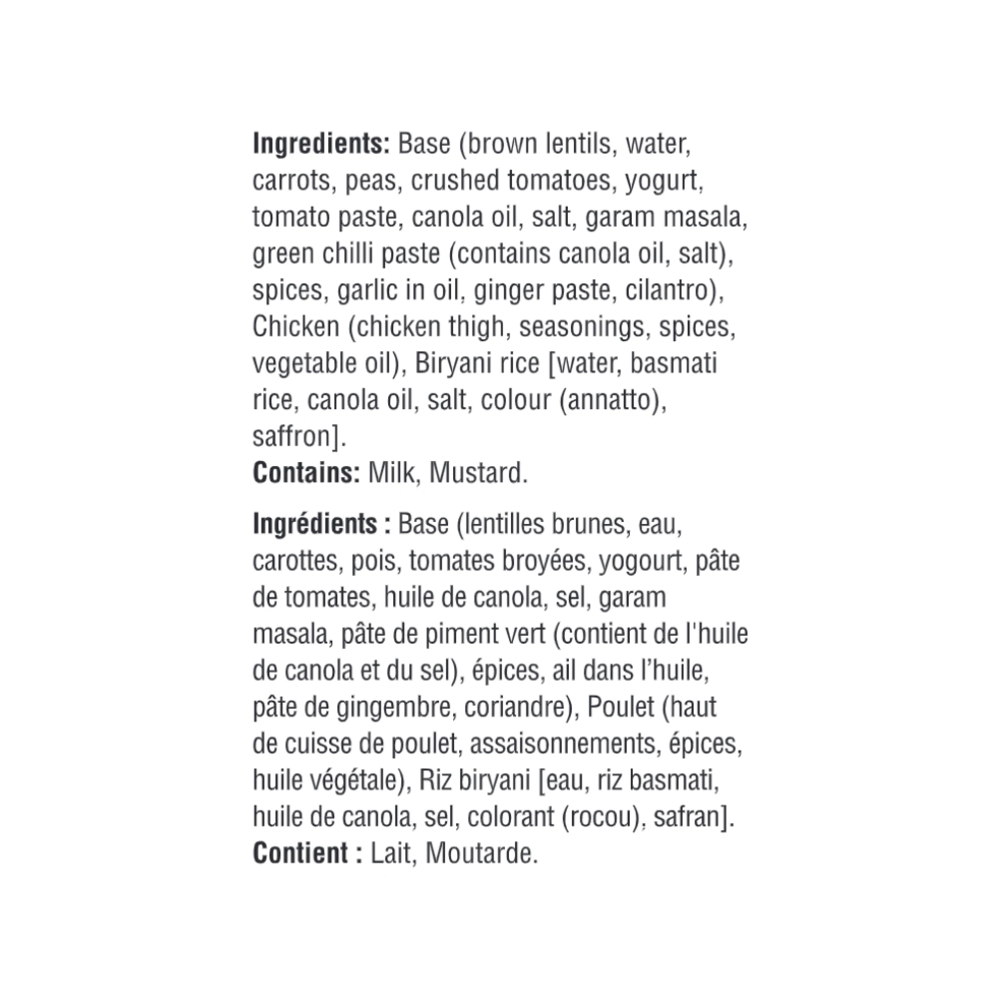WFC 2535 ValueAdd ChickenBiryani Ingredients