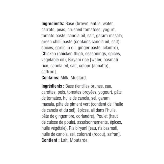 WFC 2535 ValueAdd ChickenBiryani Ingredients