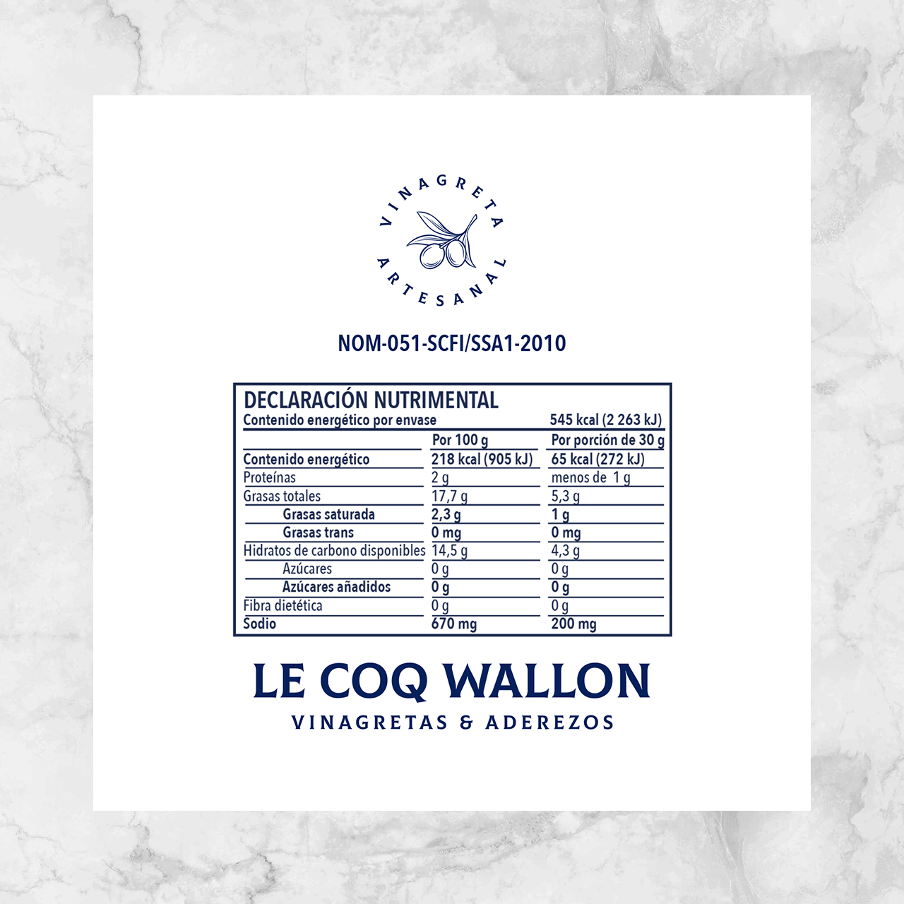 82184 VINAGRETA A LA FRANCESA 250ML Info Nutrimental