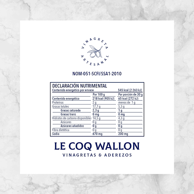 82184 VINAGRETA A LA FRANCESA 250ML Info Nutrimental