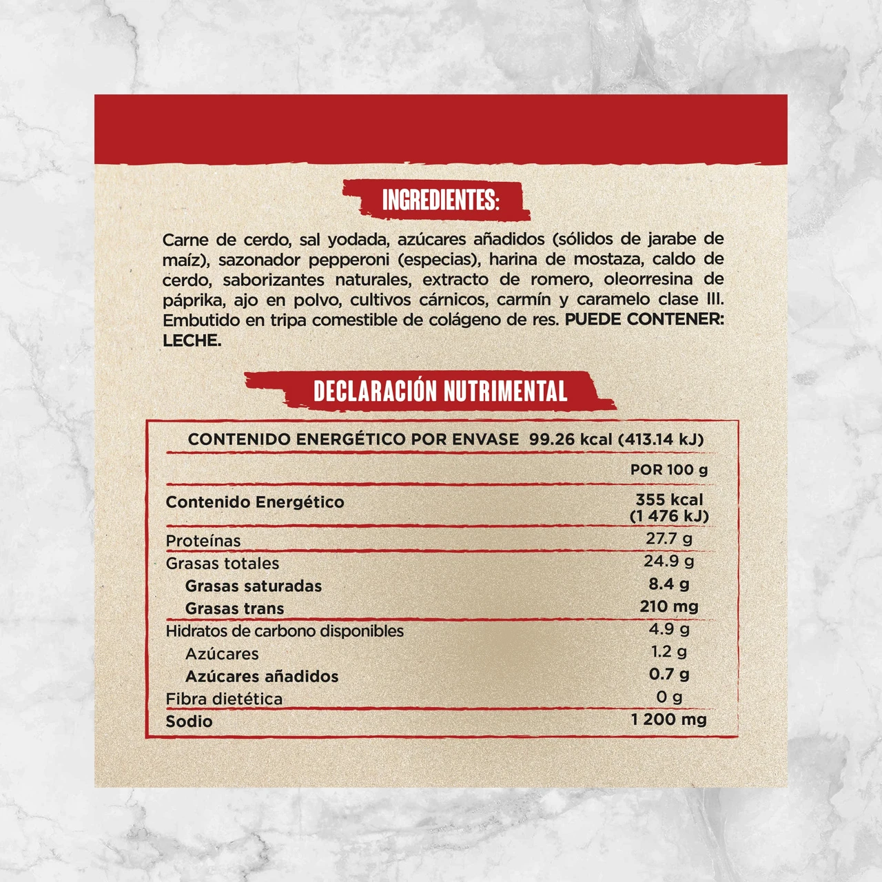 82424 STICK DE PEPPERONI SNACKIN FOR YOU 28g Info Nutrimental