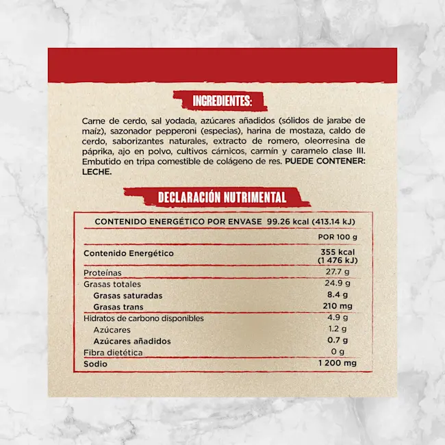 82424 STICK DE PEPPERONI SNACKIN FOR YOU 28g Info Nutrimental