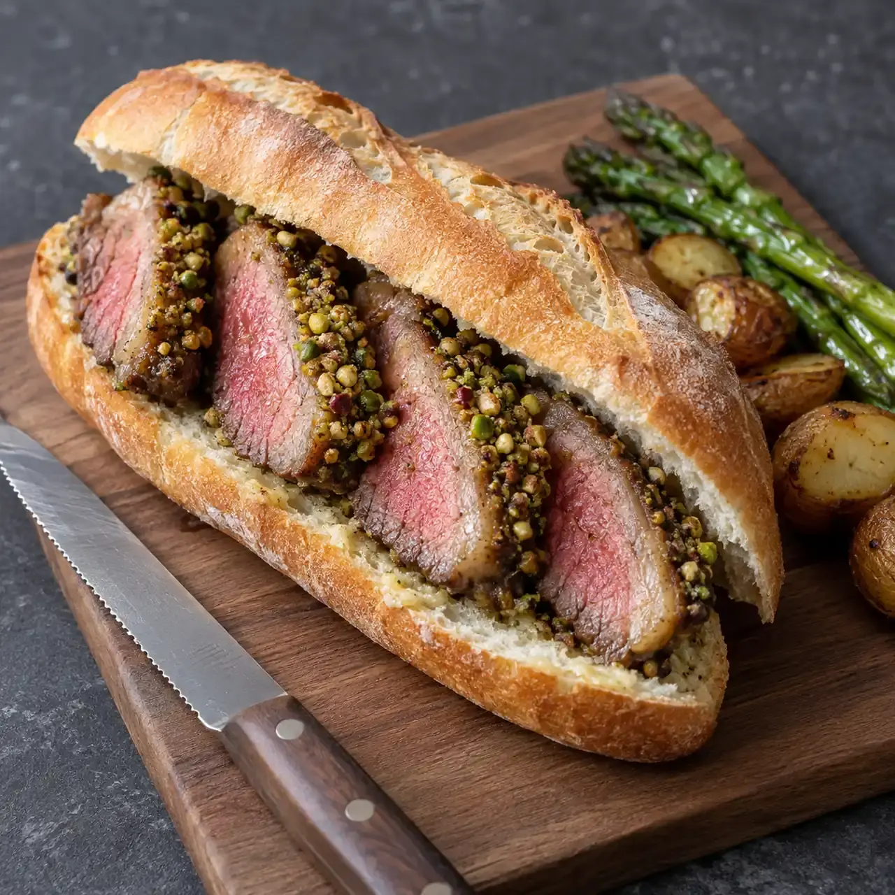 Baguette de picaña en costra de pistache