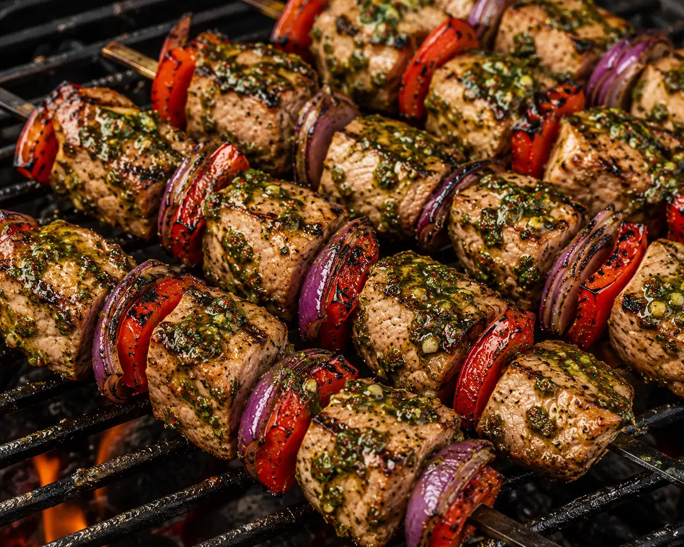 Grilled Chimichurri Pork Tenderloin Skewers