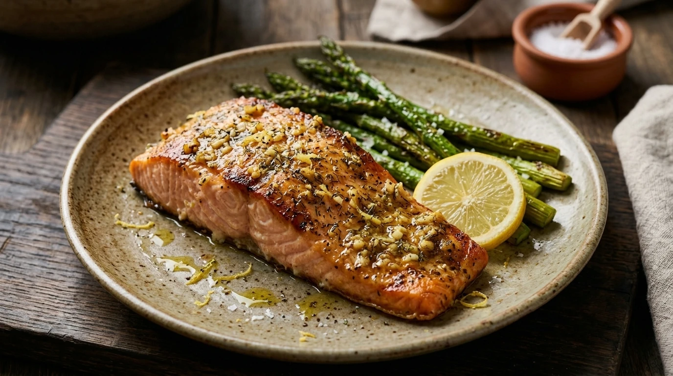 Salmón al Horno con Mantequilla y Ajo en 20 Min