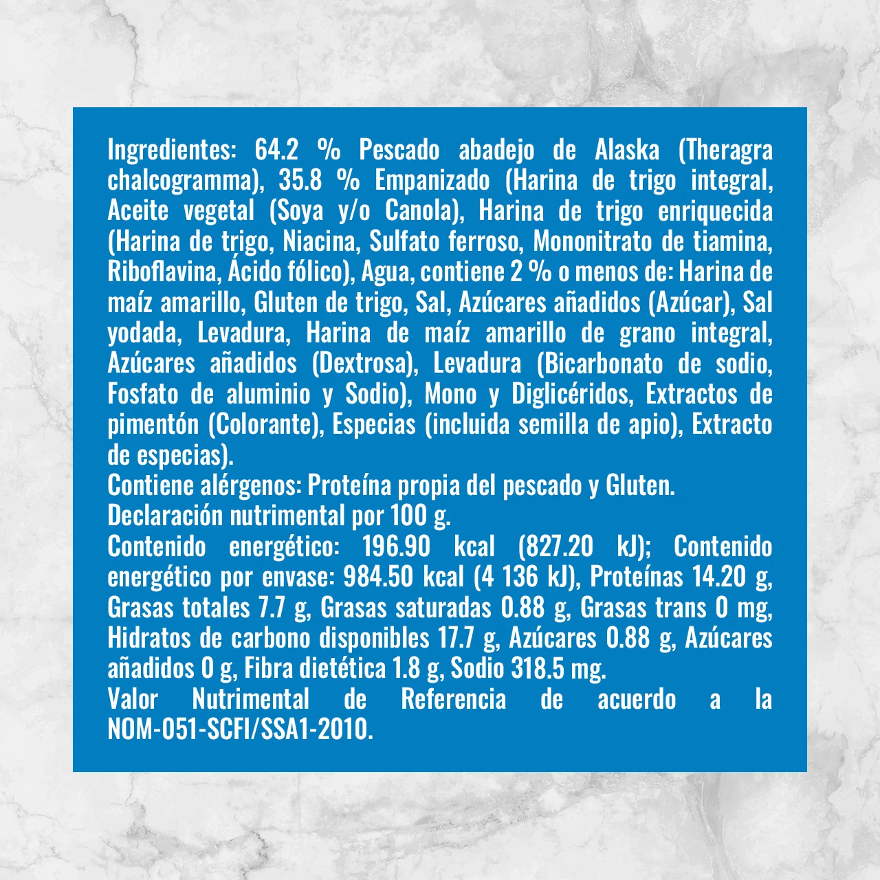 81937 BARRITAS EMPANIZADAS DE PESCADO BLANCO DE ALASKA Info Nutrimental