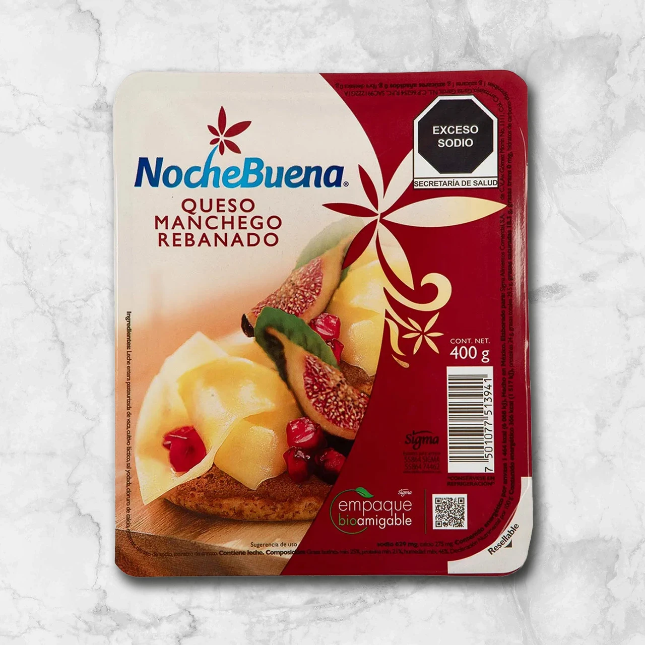 82414 WFMex Packaged QUESO MACHEGO REBANADO NOCHE BUENA 400G Acompañamientos