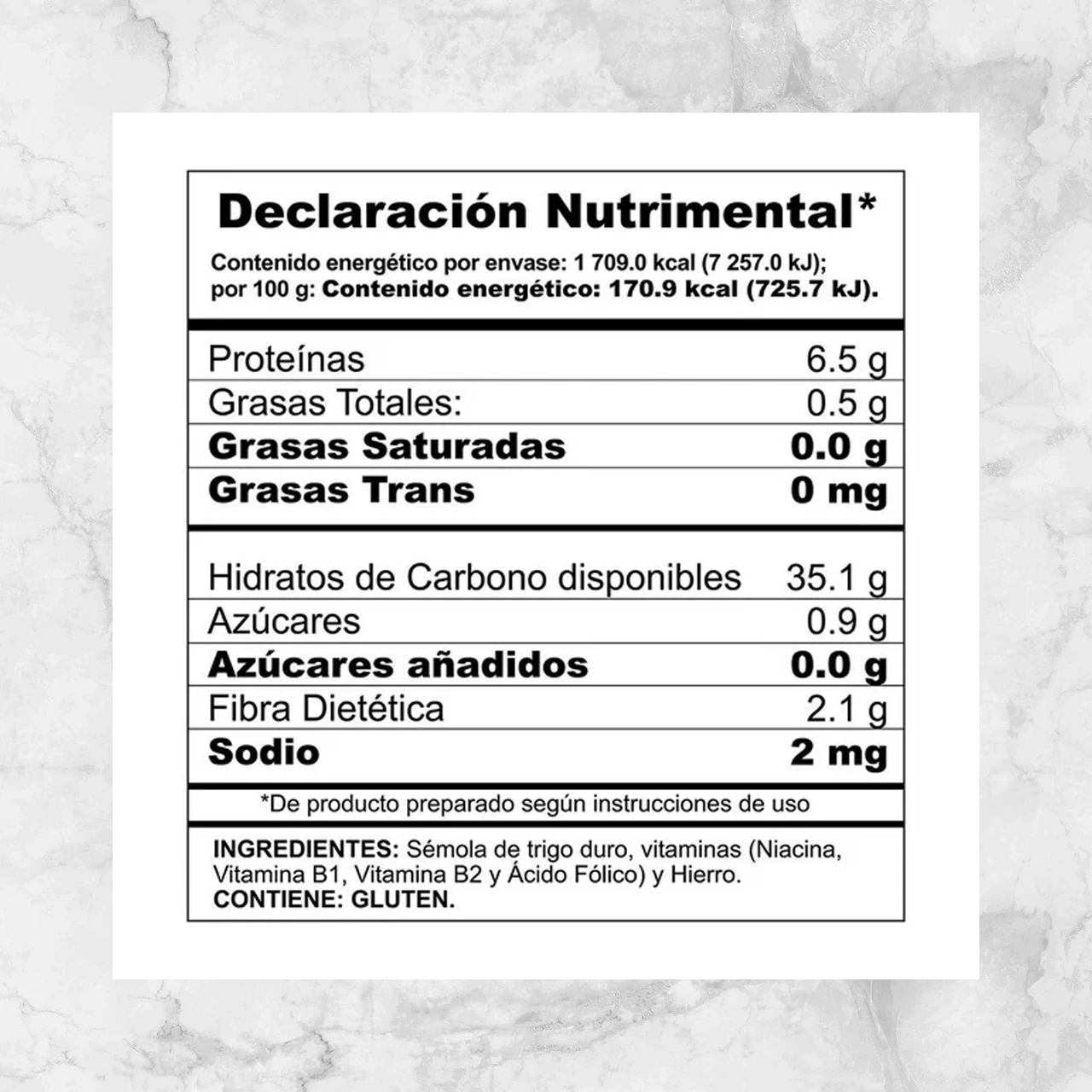 82204 ESPAGHUETTI BARILLA -5 500G Info Nutrimental