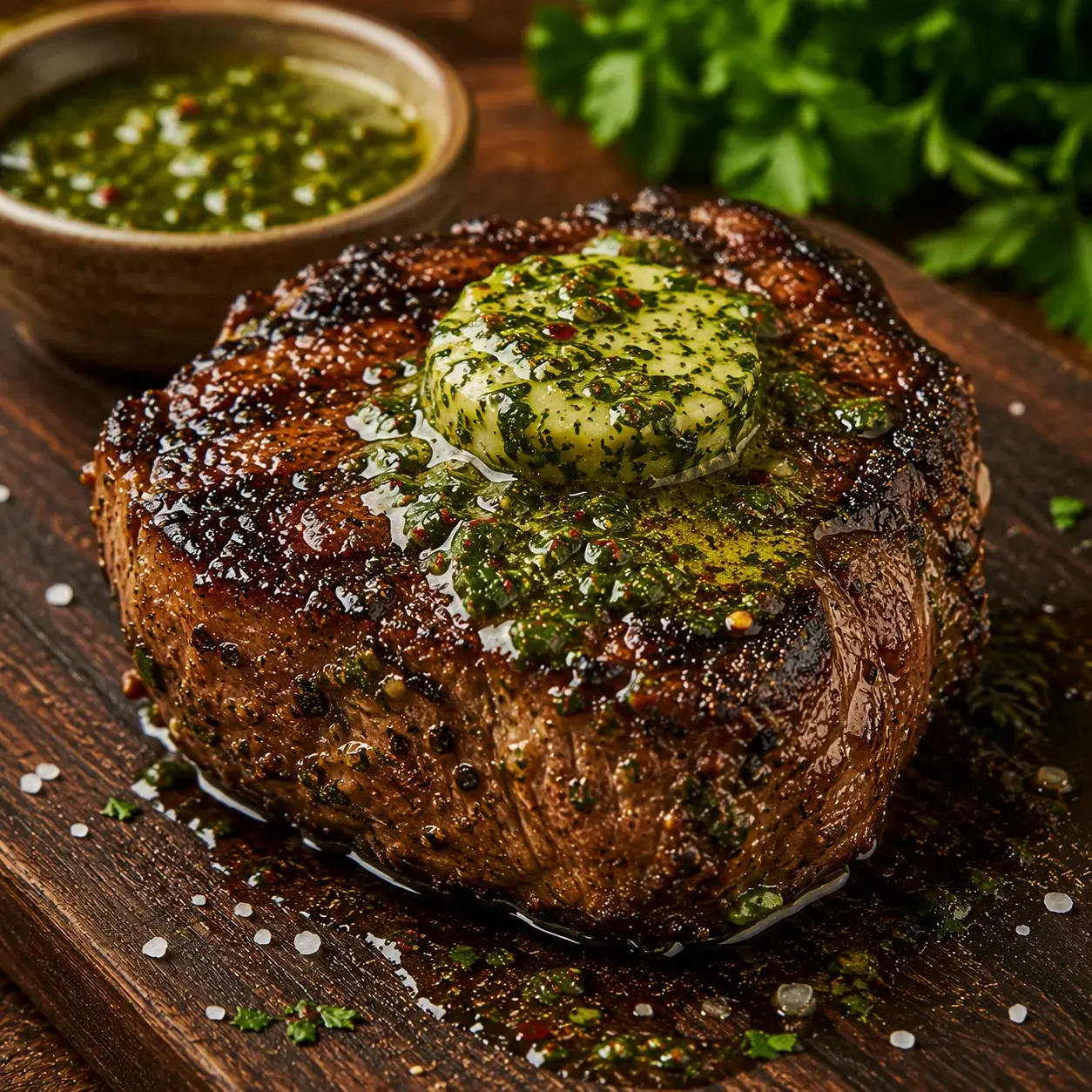 Pan-Seared Chimichurri Ribeye Filet with Herb Butter
