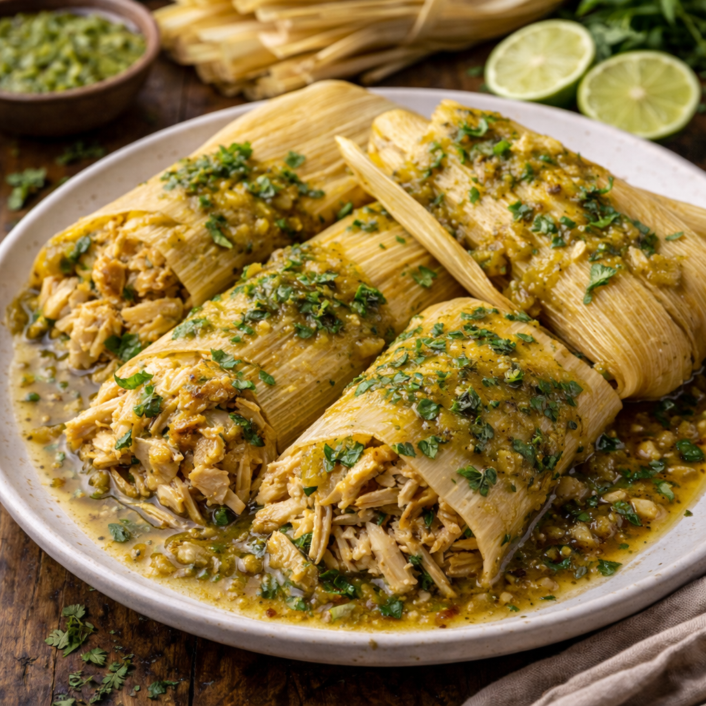 Tamales de pollo en salsa verde