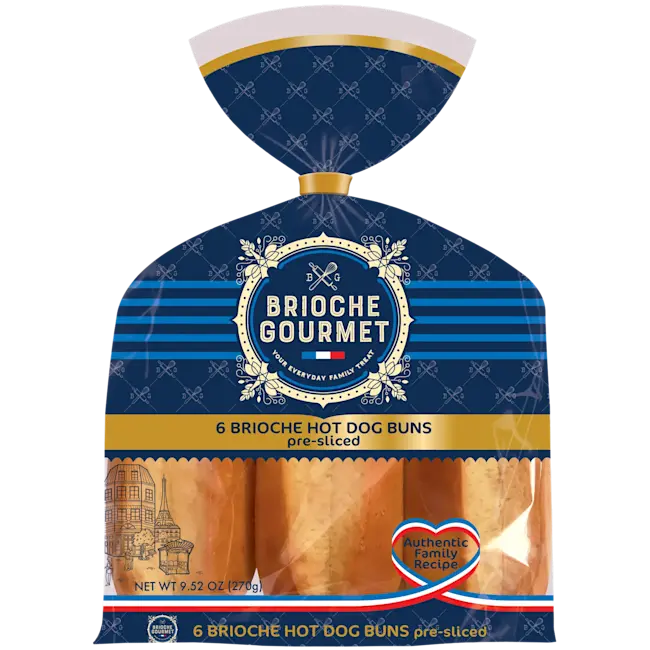 7367 PACKAGE Brioche Hotdog Buns - Brioche Gourmet