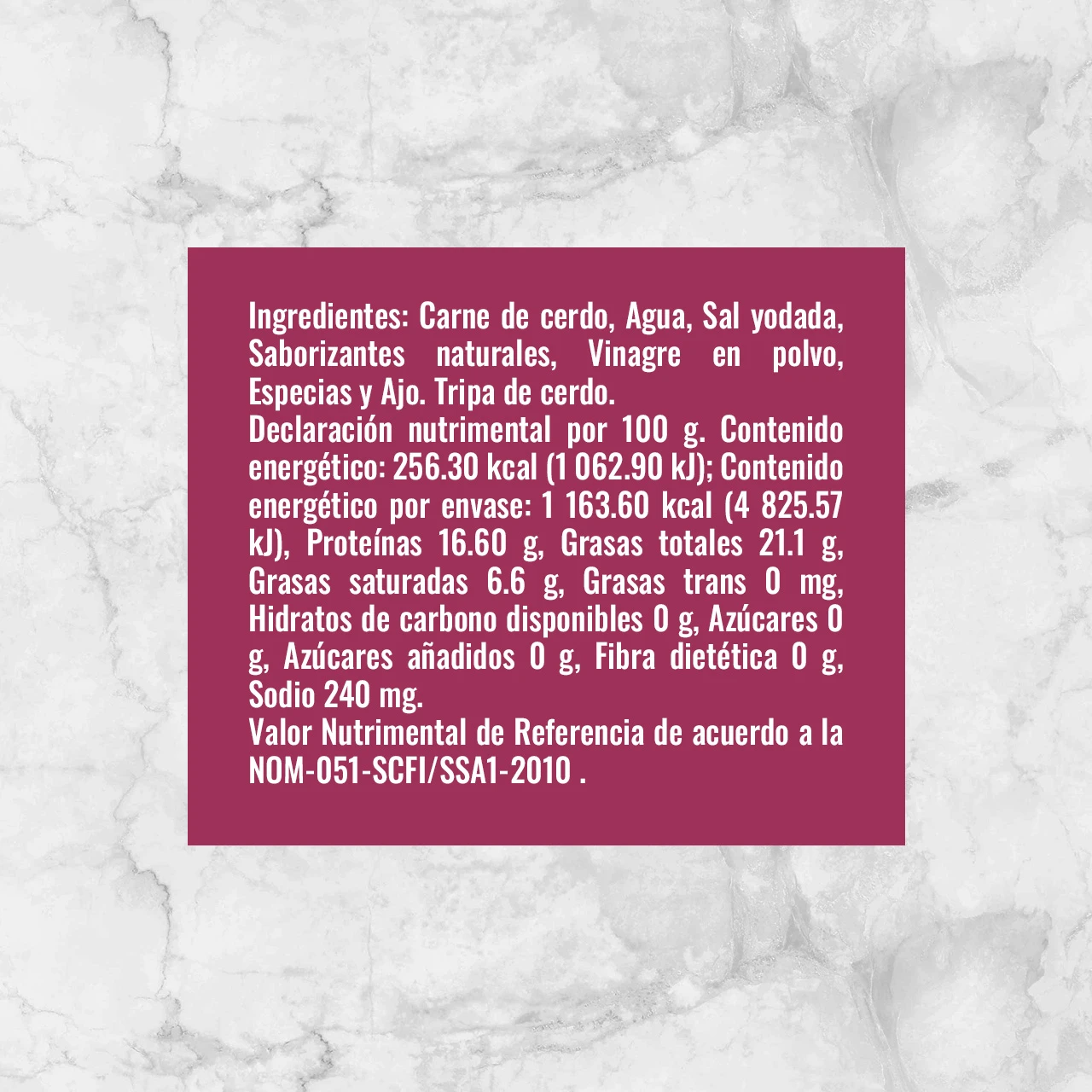 82073 SALCHICHA ALEMANA BRATWURST Info nutrimental