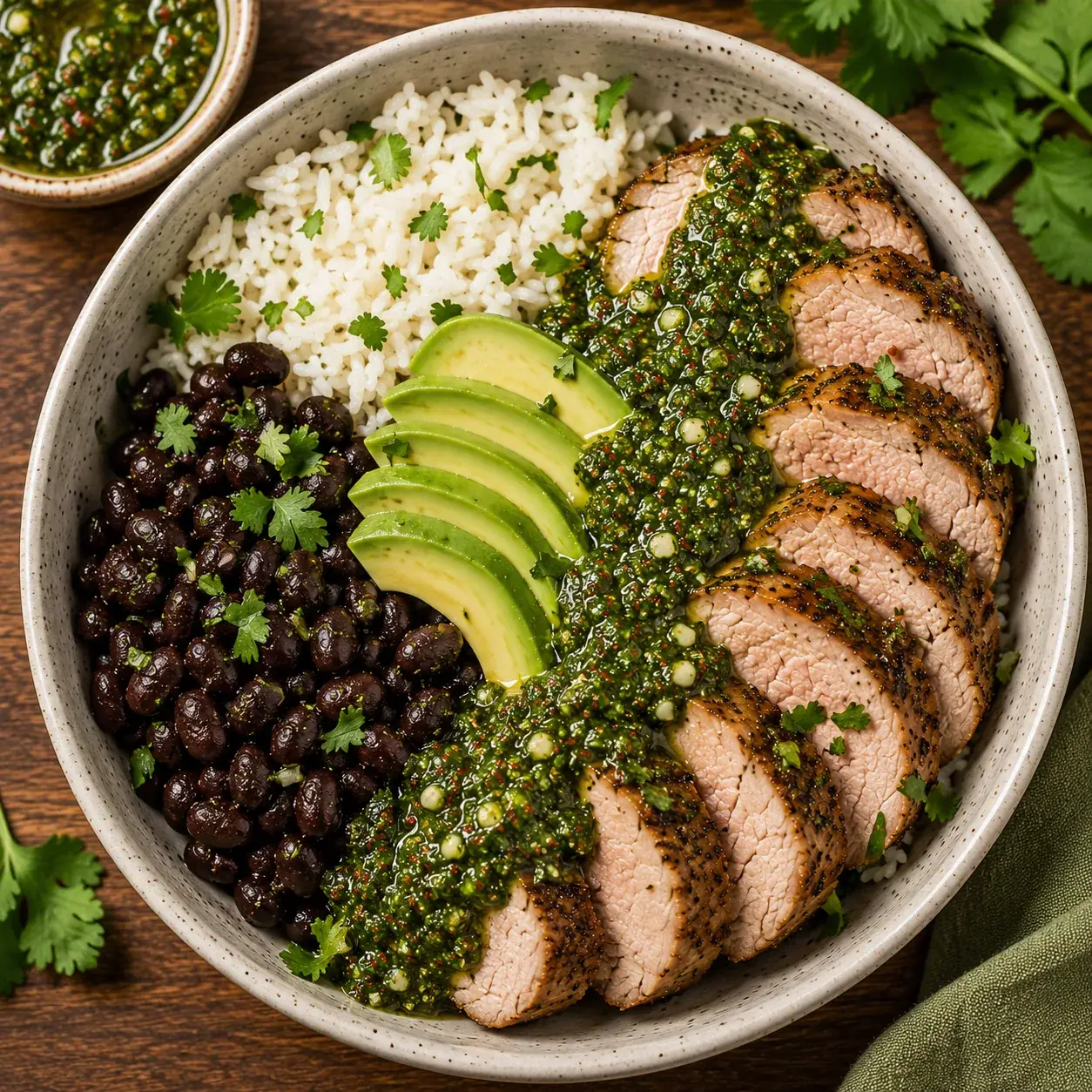 Chimichurri Pork Tenderloin Rice Bowl