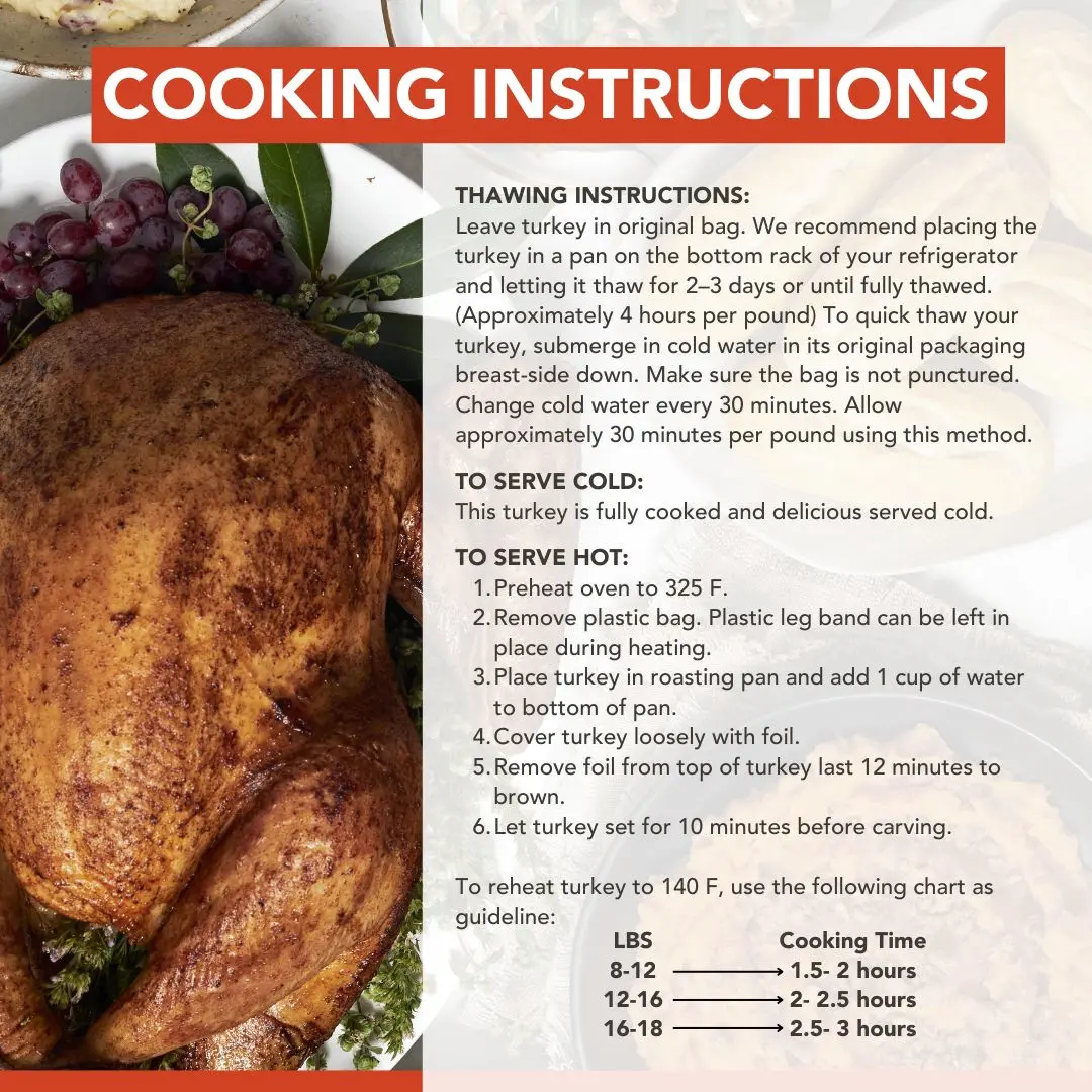 4944 COOKING INSTR Mary's ABF Oven Roasted Turkey Fully Cooked