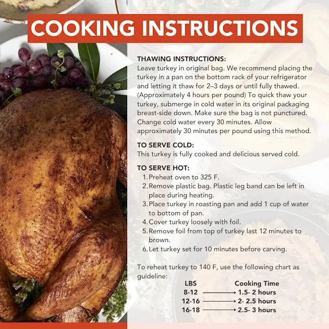 4944 COOKING INSTR Mary's ABF Oven Roasted Turkey Fully Cooked