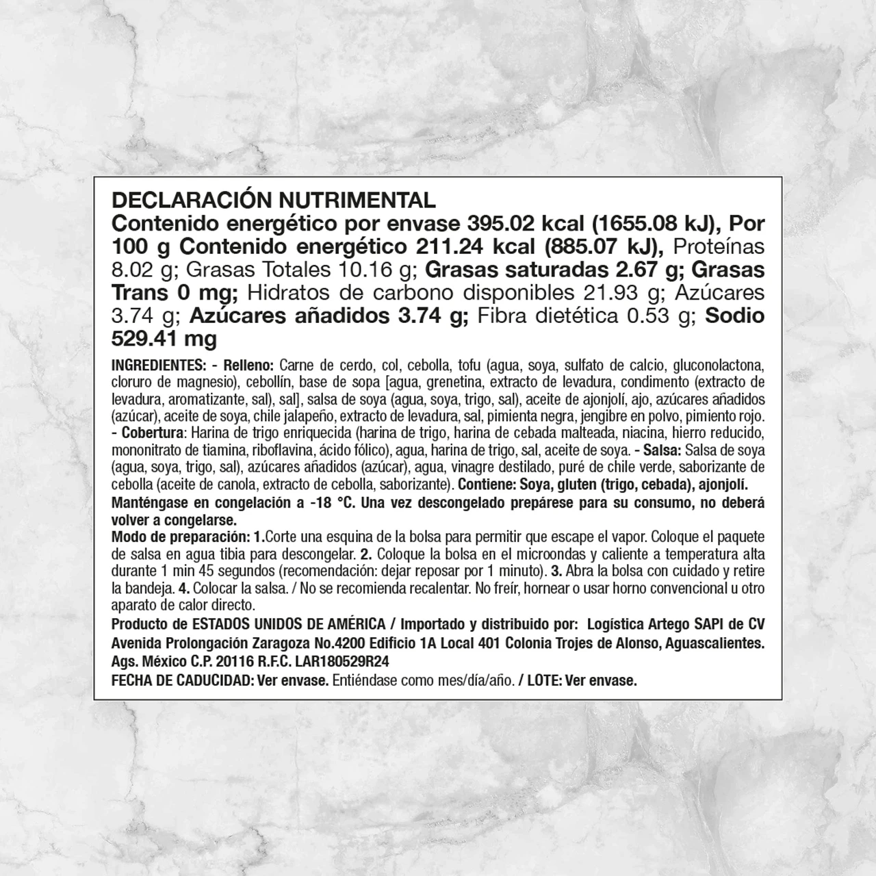 81340 DUMPLINGS DE CERDO Y VEGETALES 187g Info Nutrimental