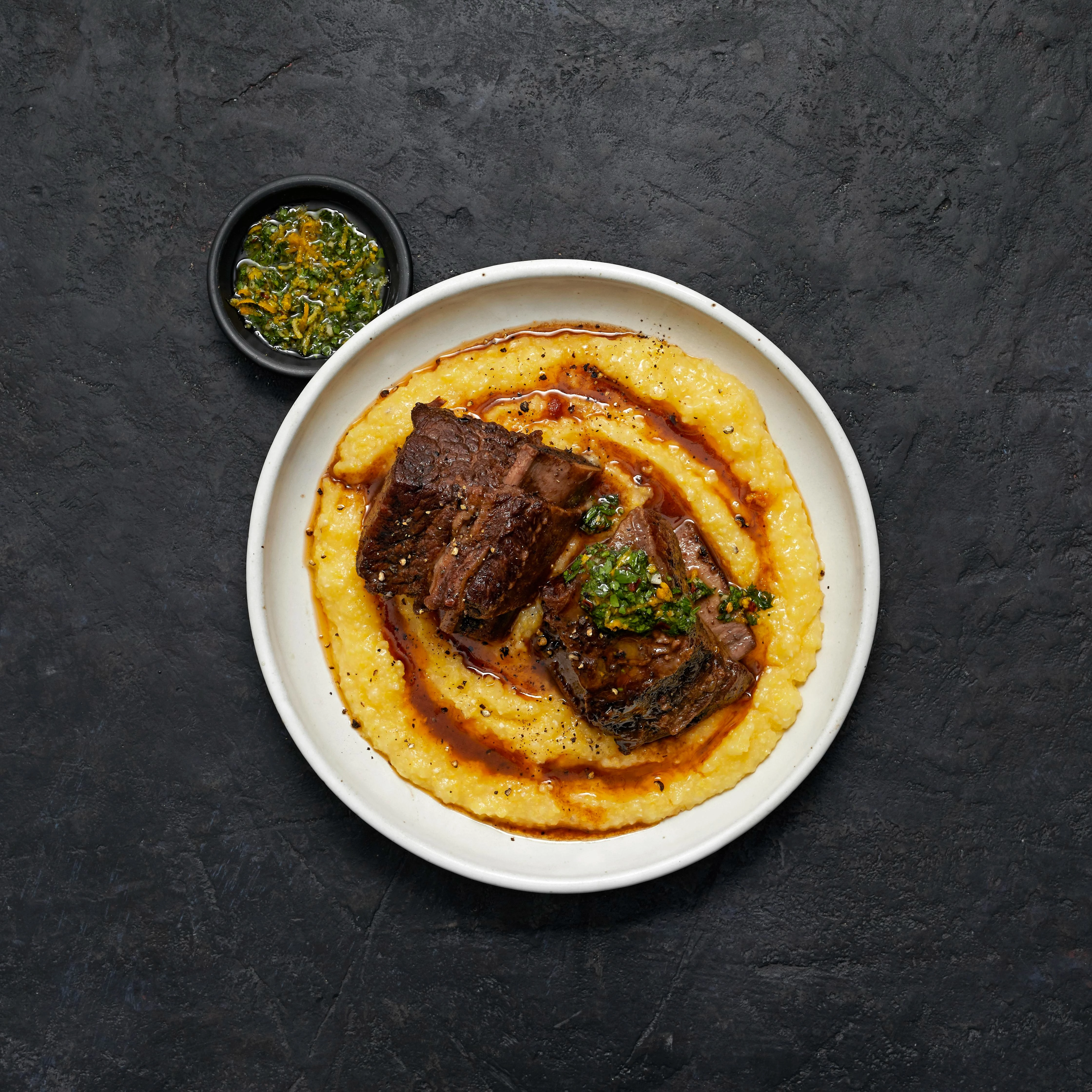 1221 WF PLATED short ribs polenta Beef