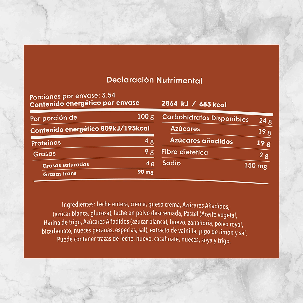 82313 GELATO PASTEL DE ZANAHORIA 473 ML Info Nutrimental