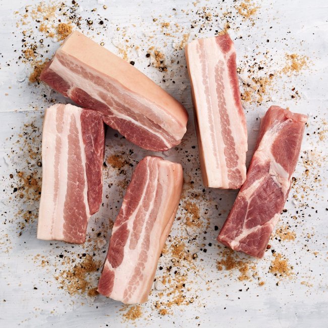 3105 WF Raw Skin-On Pork Belly Strips Pork