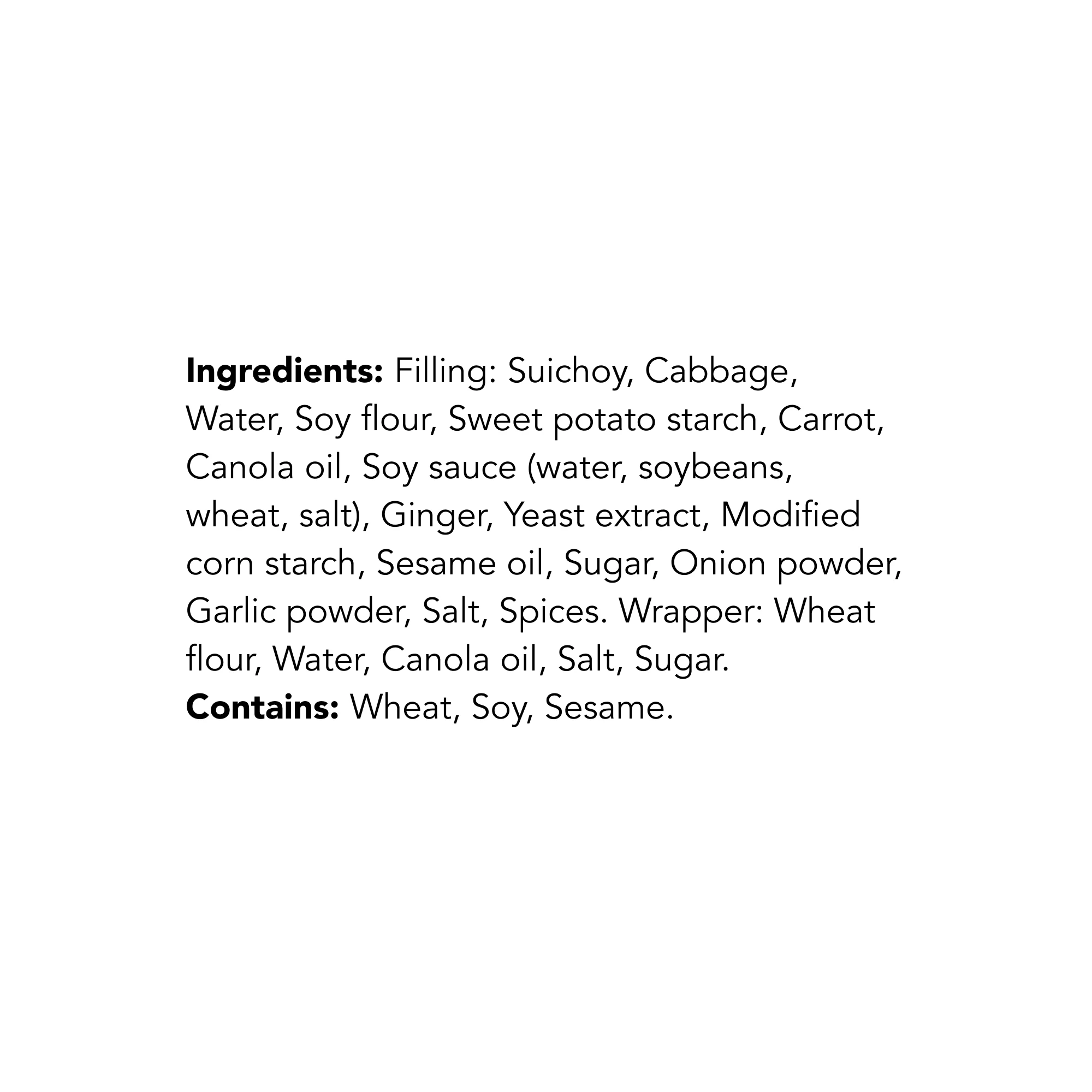 WFC 2039 ValueAdd Dumplings Vegetable Ingredients