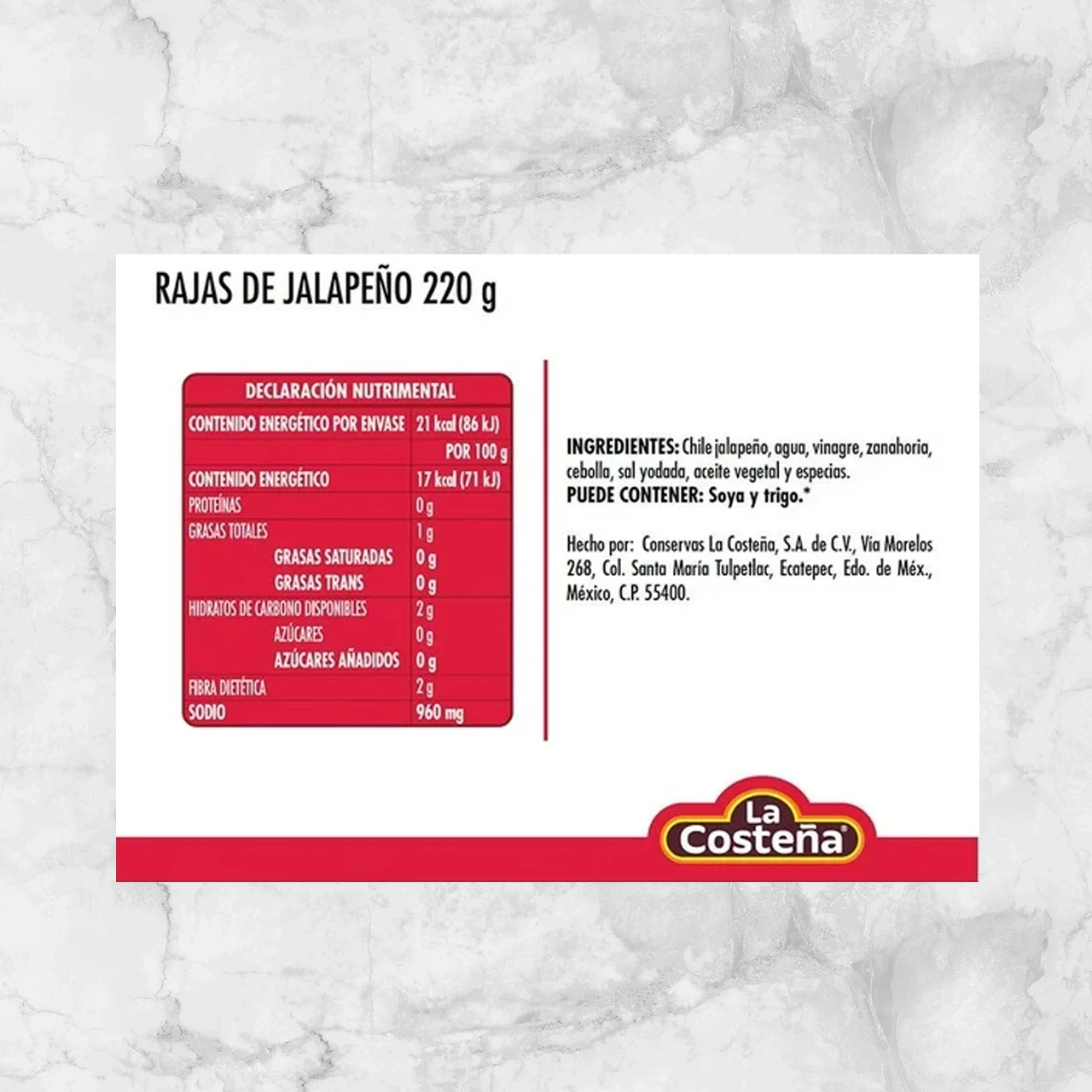 82132 WFMex Info LA COSTEÑA RAJAS VERDES 48 220 G secos