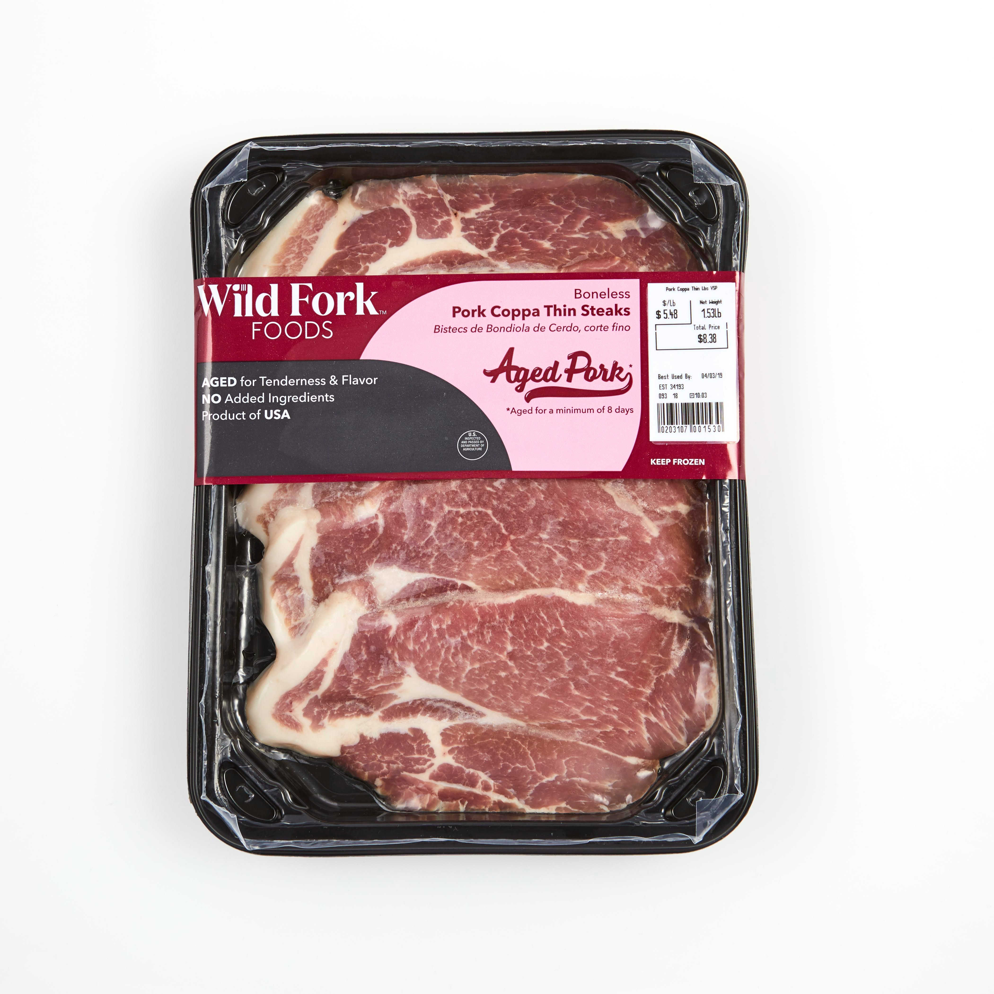 3107 WF PACKAGED Boneless Thin Coppa Pork Steaks Pork