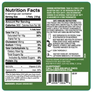 2678 PACKAGE back-  Organic Beef Burgers