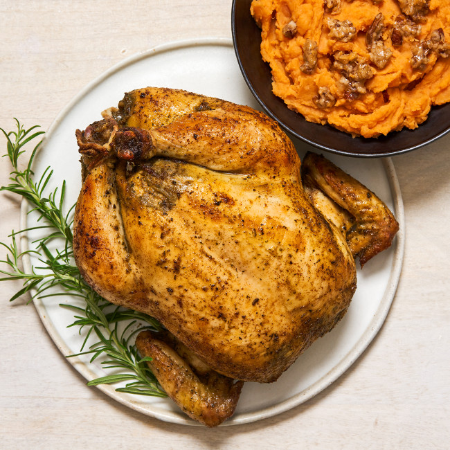 4512 WF PLATED Rosemary Garlic Whole Chicken Sweet Potato Crumble Poultry