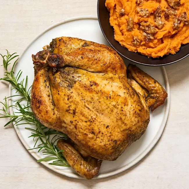 4512 WF PLATED Rosemary Garlic Whole Chicken Sweet Potato Crumble Poultry