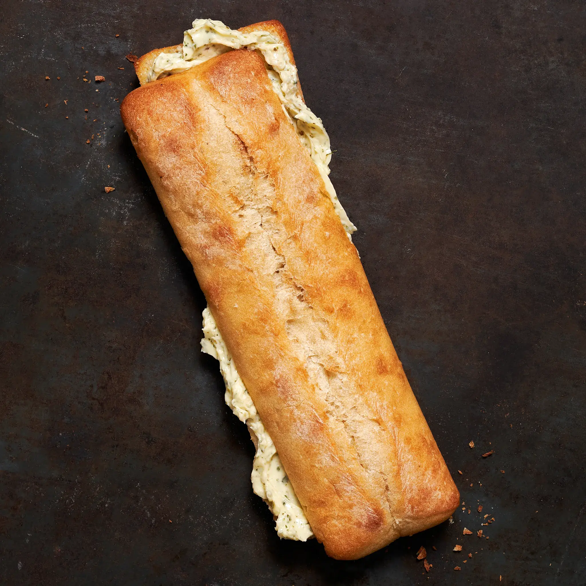 7256 WF Raw Ciabatta Garlic Demi Baguette Breads, Appetizers & Desserts