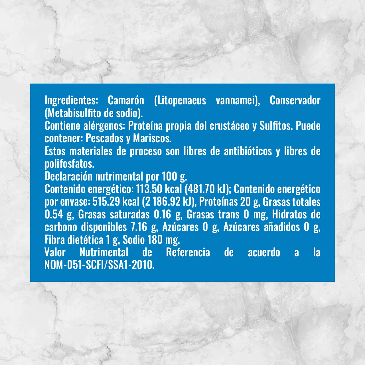 81987 CAMARON COCIDO SIN COLA 51 60 Info Nutrimental