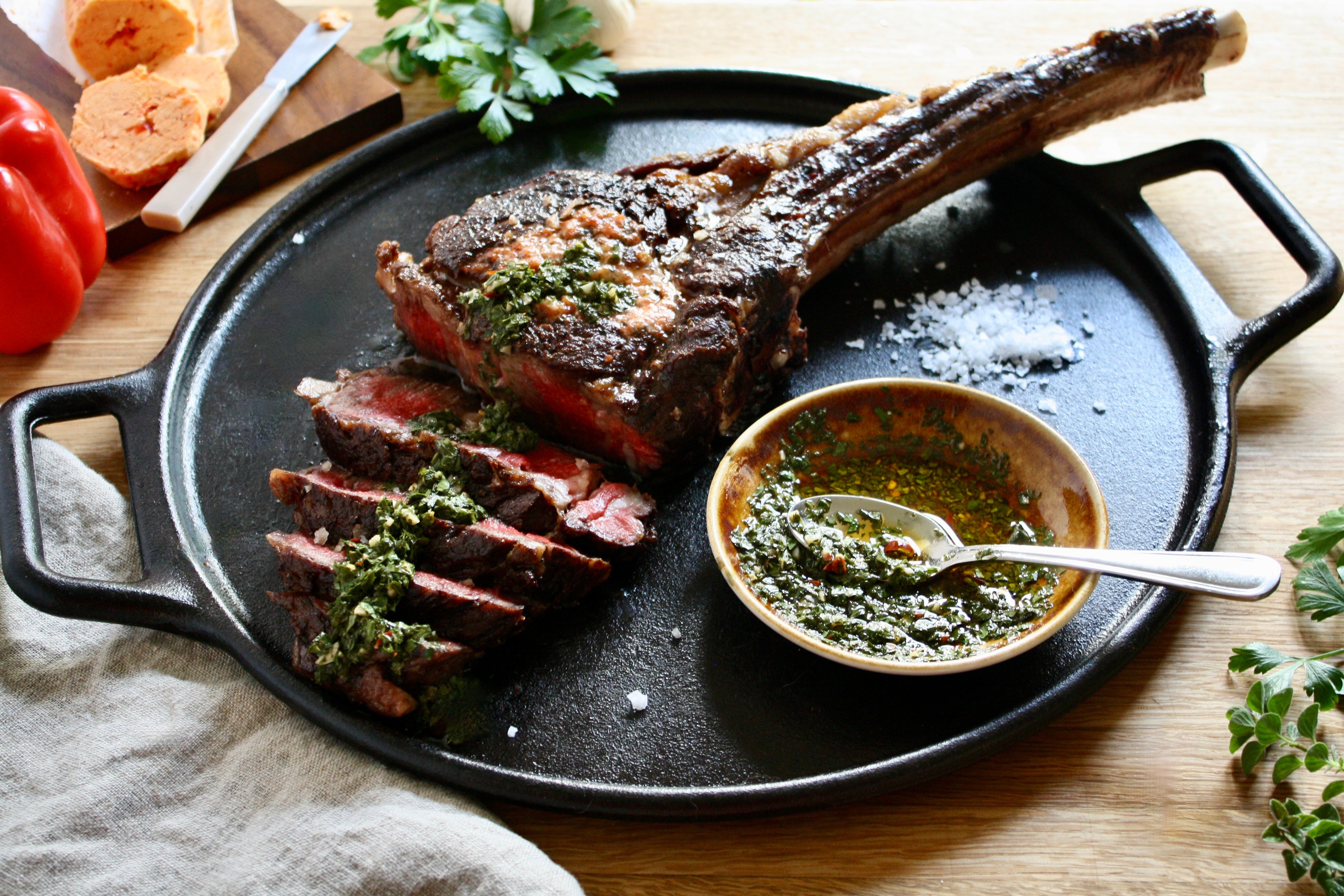 Recipes Wagyu Beef Tomahawk Steak With Smoky Red Pepper Compound Butter