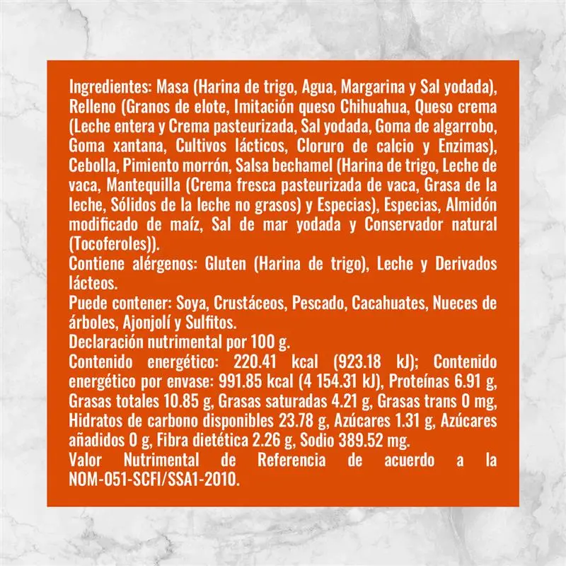 80441 EMPANADAS DE ELOTE CON QUESO Info Nutrimental