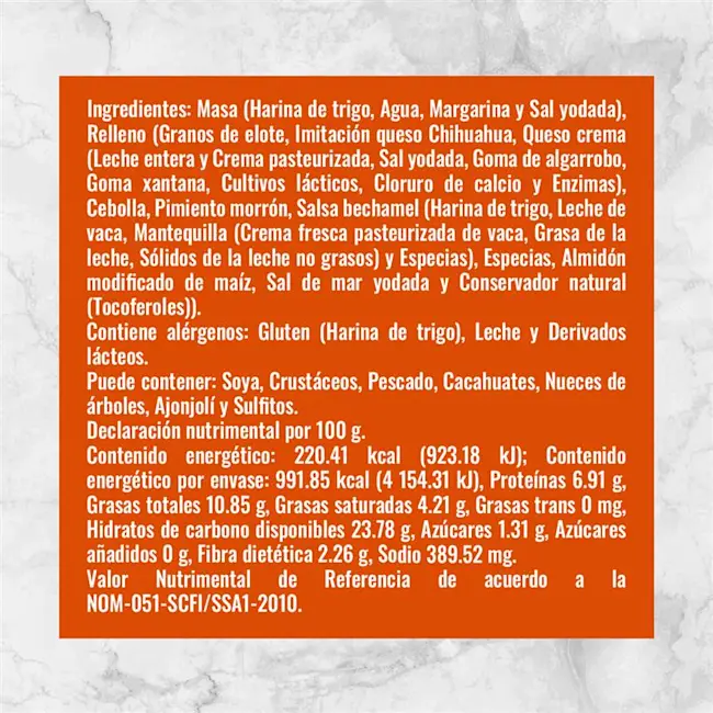 80441 EMPANADAS DE ELOTE CON QUESO Info Nutrimental