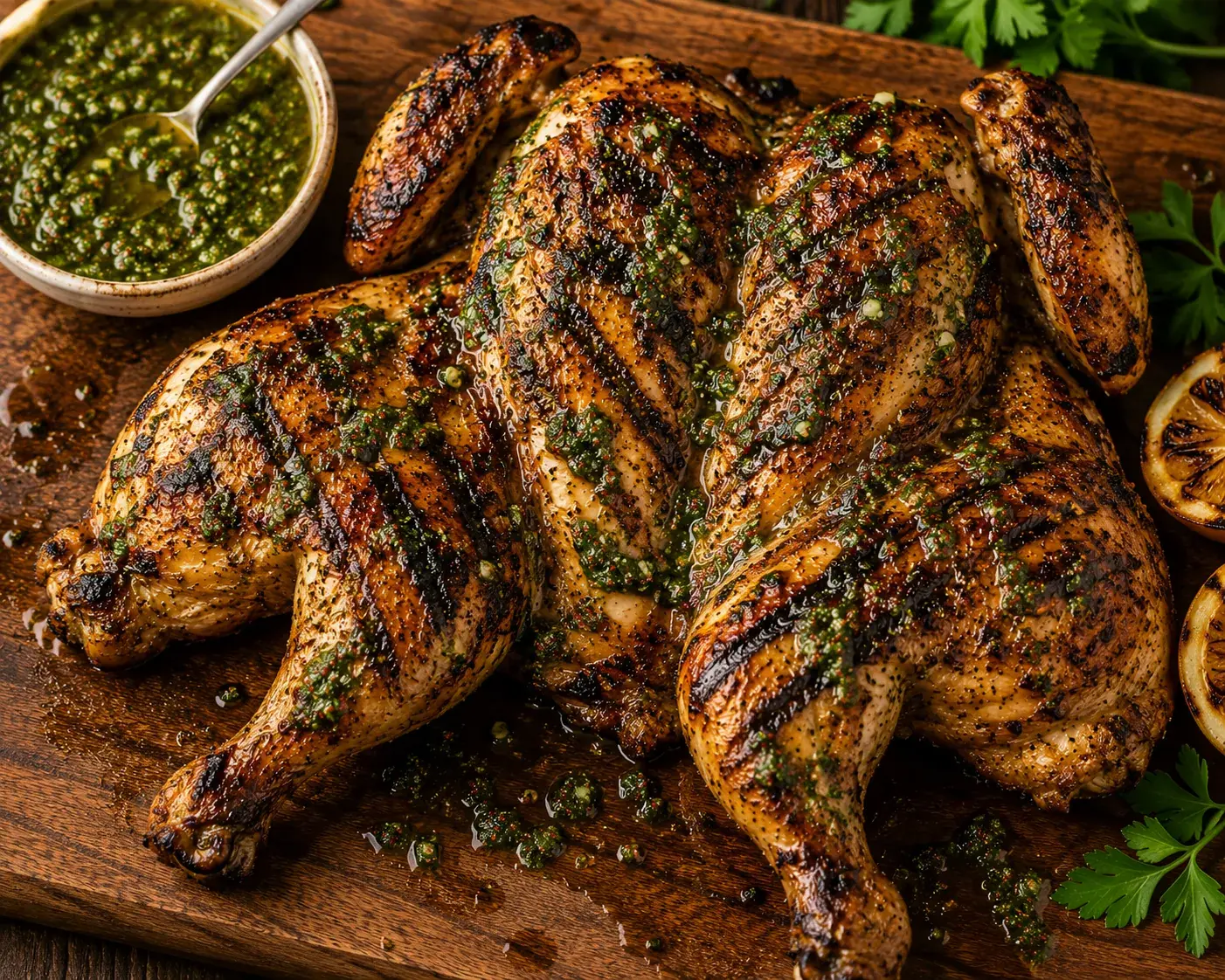 Spatchcocked Grilled Chimichurri Chicken