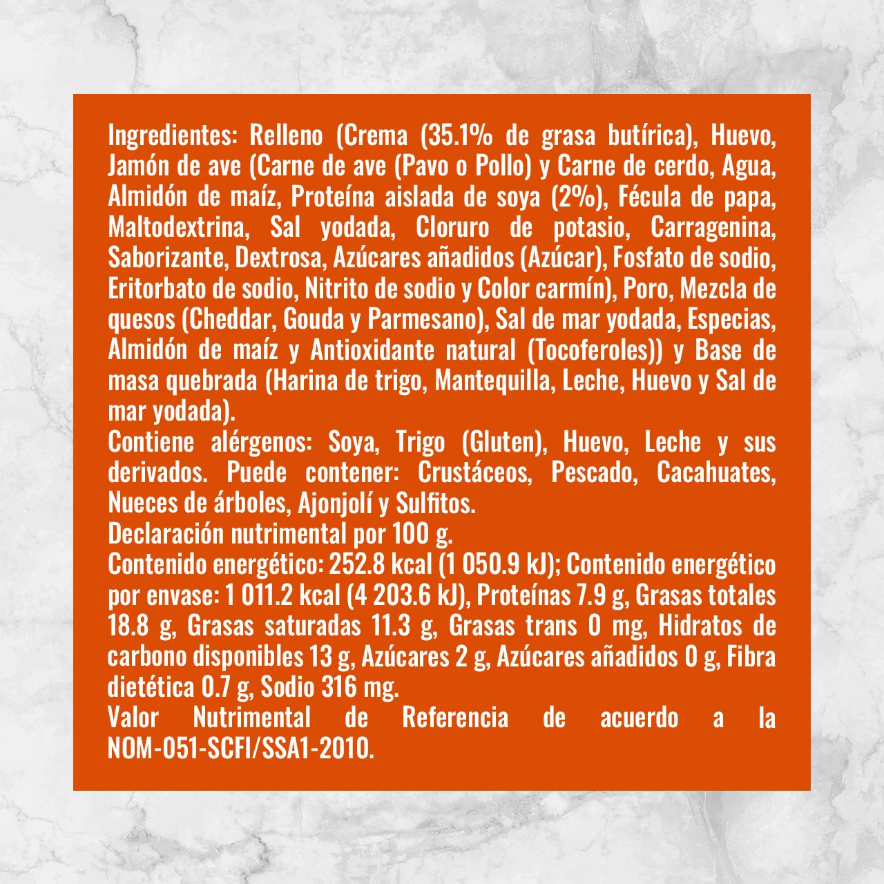 81918 MINI QUICHES JAMÓN Y QUESO Info Nutrimental