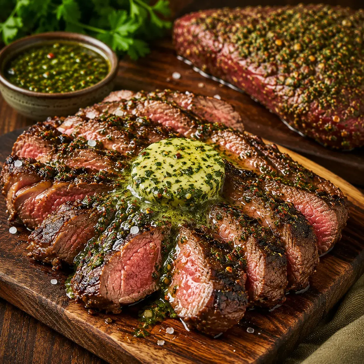 Grilled Chimichurri Ribeye Cap with Fresh Chimichurri Butter
