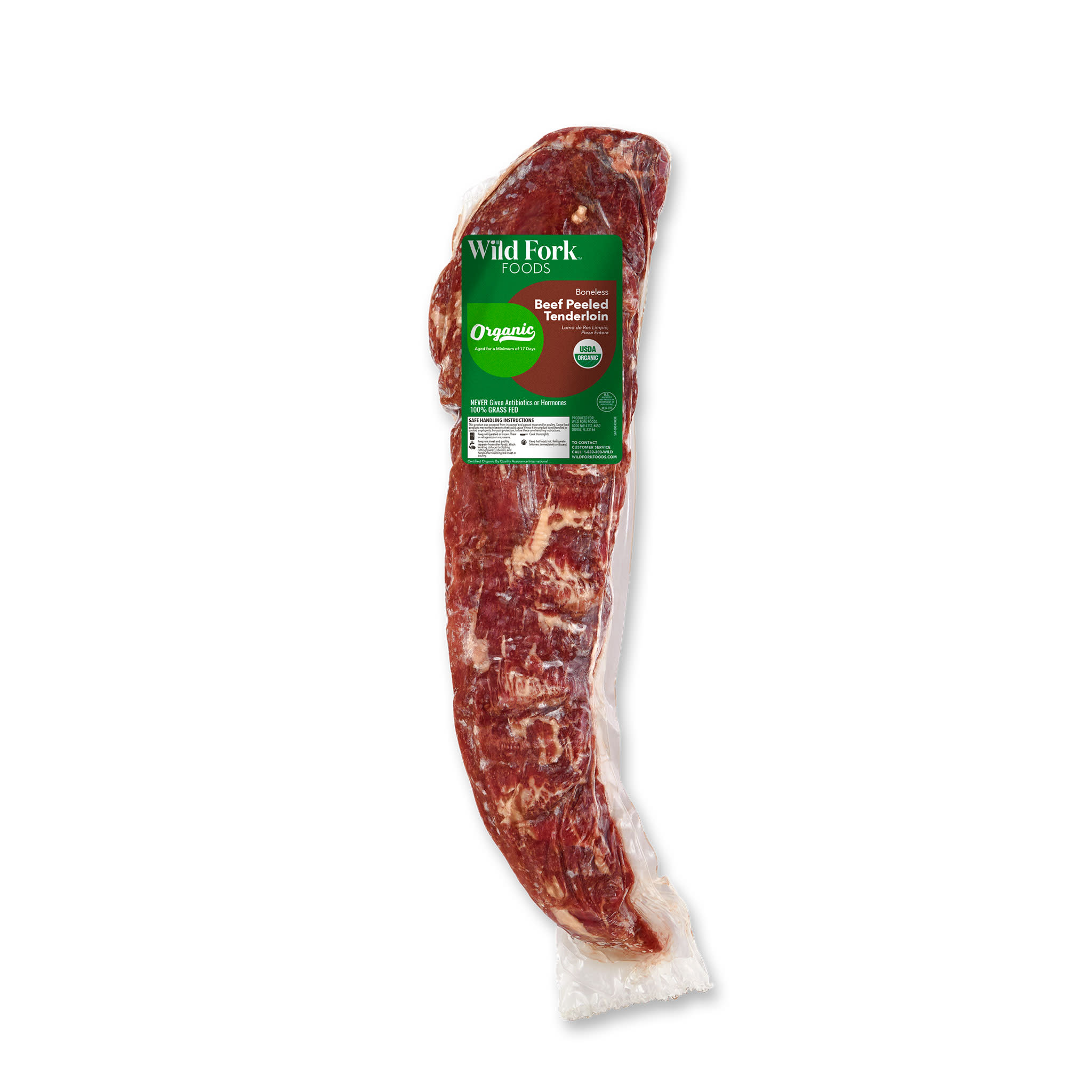 1655 WF PACKAGED Organic Beef Whole Peeled Tenderloin Beef