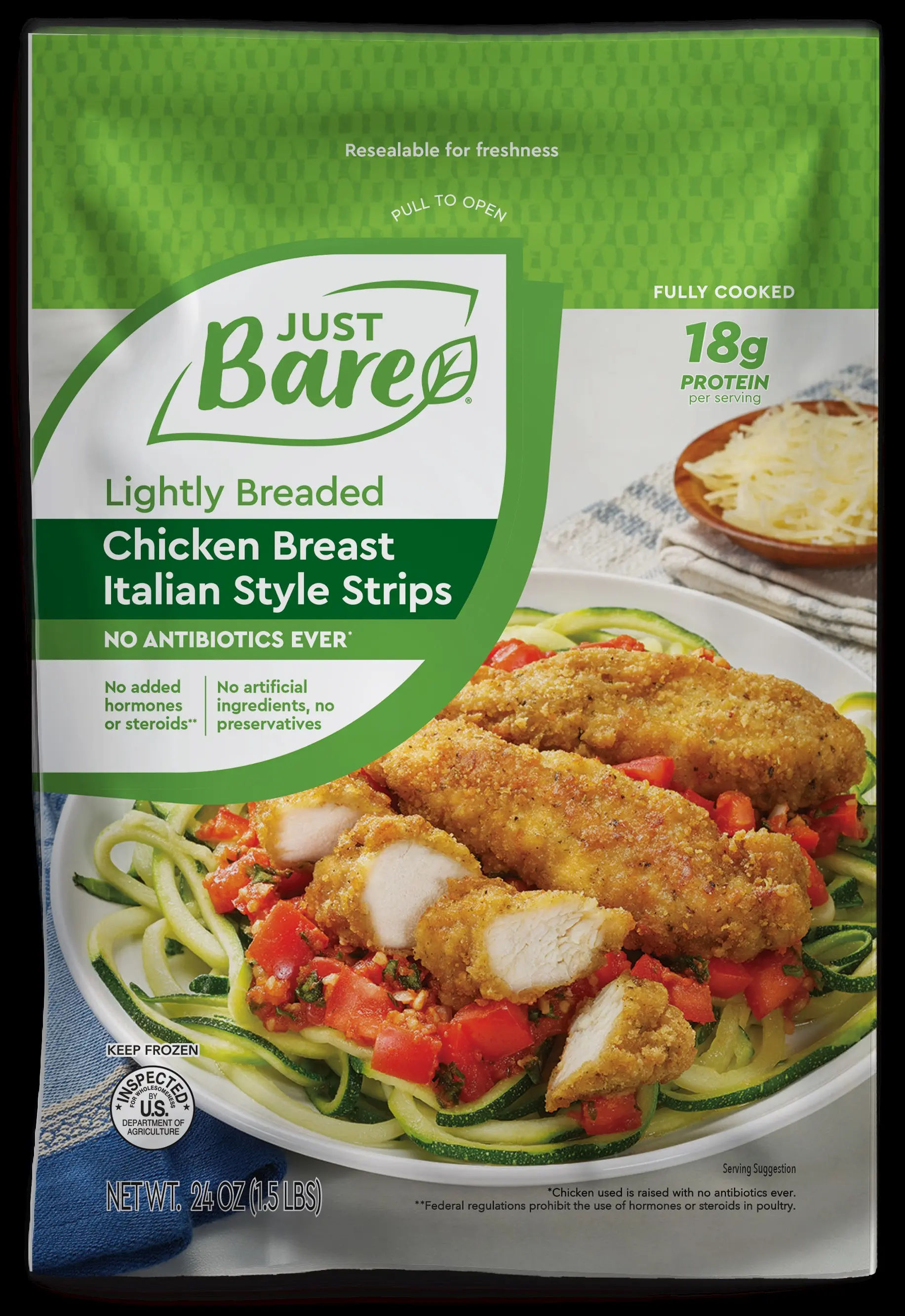 4491 PACKAGE Lightly Breaded Italian Chicken Breast Strip – Just Bare