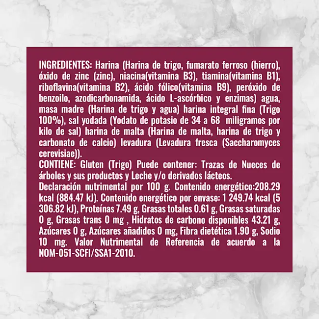 82281 PAN CAMPESINO WF 600g Info Nutrimental