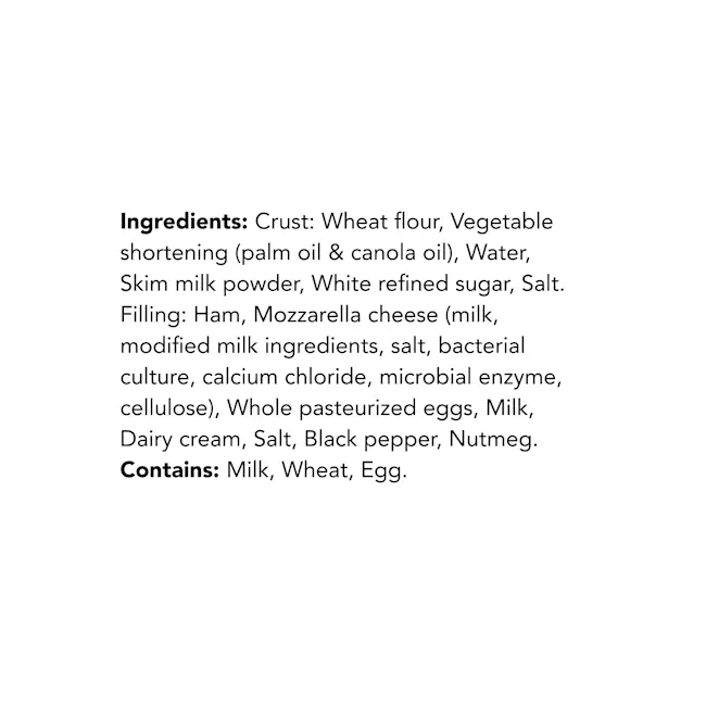 WFC 2501 NB ValueAdd Quiche HamCheese Ingredients