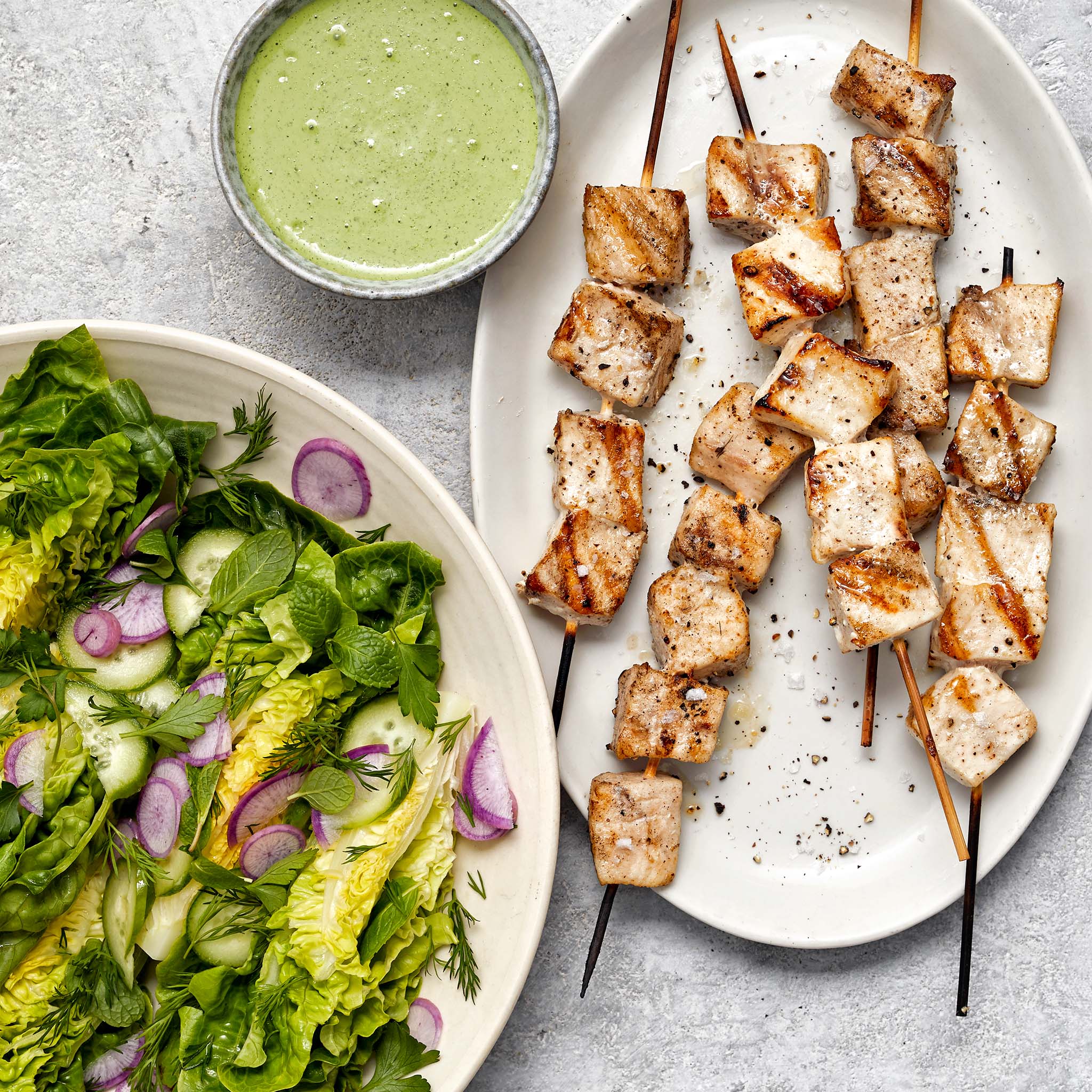 Grilled Swordfish With Green Goddess Salad