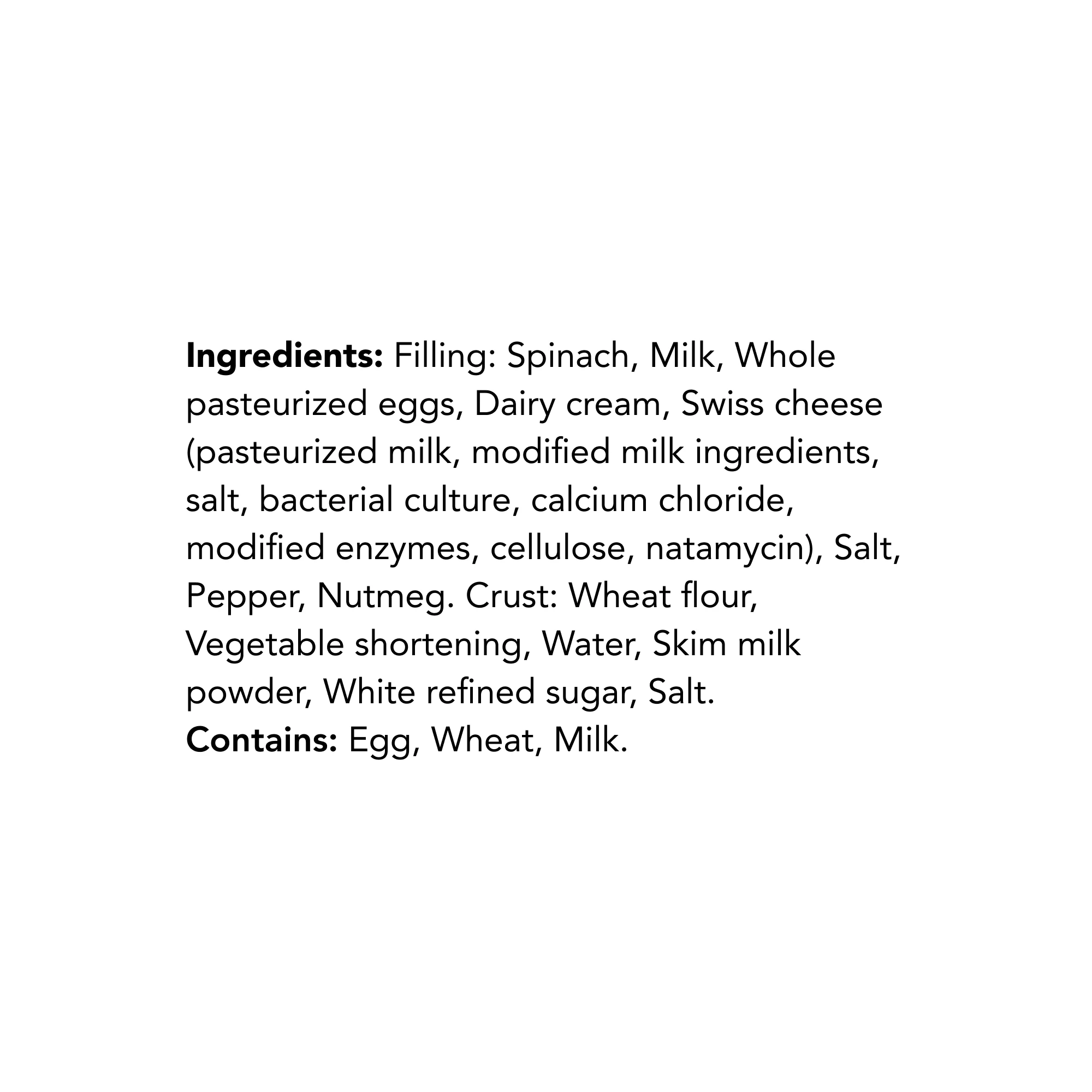 WFC 2560 ValueAdded Quiche Florentine 8in Ingredients