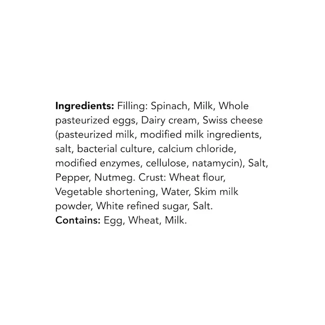 WFC 2560 ValueAdded Quiche Florentine 8in Ingredients