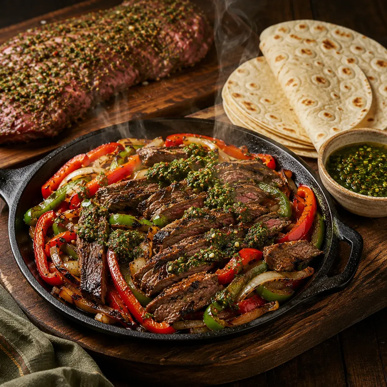 Chimichurri Skirt Steak Fajitas