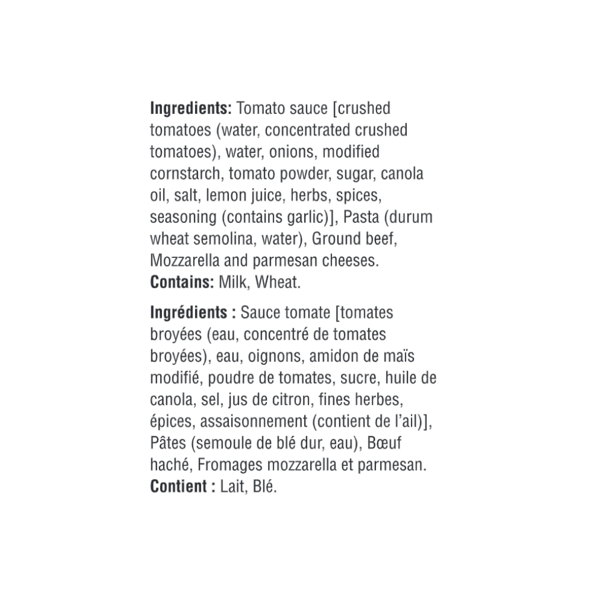 WFC 2527 ValueAdd MeatLasagna Ingredients