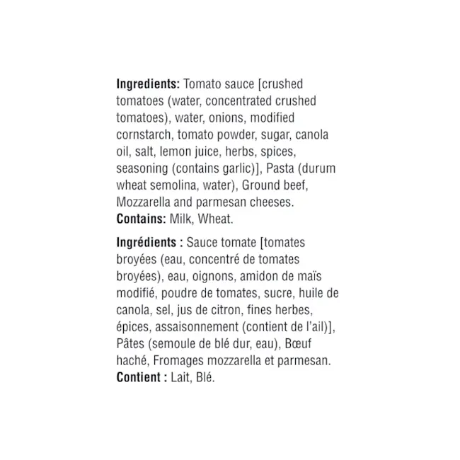 WFC 2527 ValueAdd MeatLasagna Ingredients